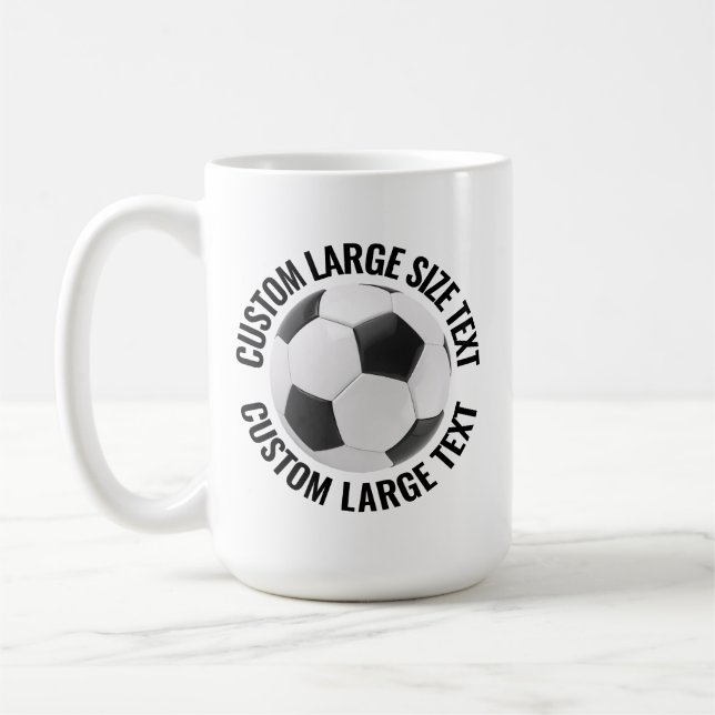 Taza De Café Large Personalized Text Soccer Ball 15oz. Custom (Izquierda)
