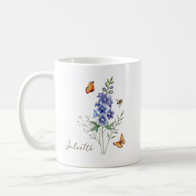 Taza De Café Larkspur Birth Month Flower (Izquierda)