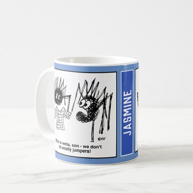 Taza De Café Las arañas y su Personalizado web. Divertido (Anverso izquierdo)