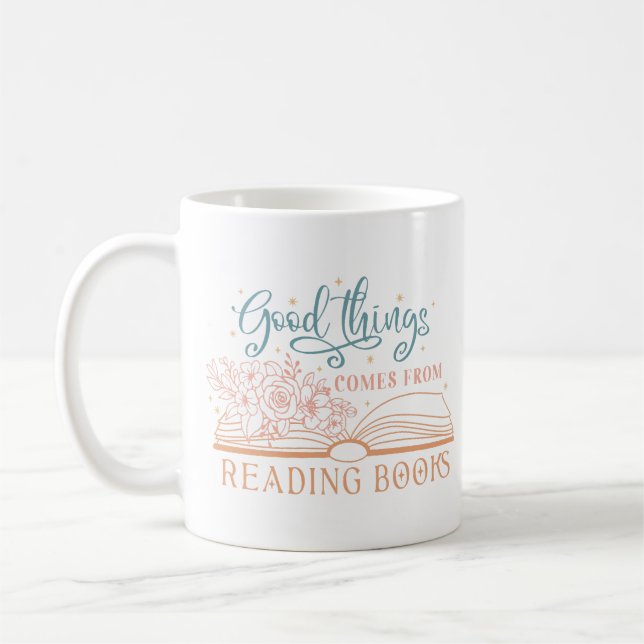 Taza De Café Las Cosas Buenas Vienen De Leer Libro (Izquierda)