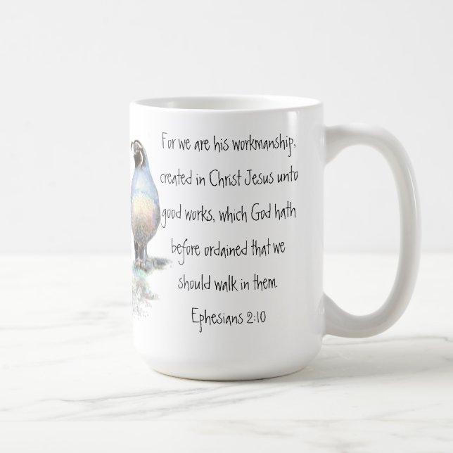 Taza De Café Las escrituras efesias 2:10 con California Quail (Derecha)