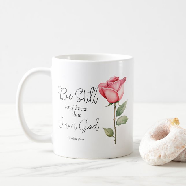 Taza De Café Las escrituras permanezcan y sepan que soy Dios fl (Con donut)