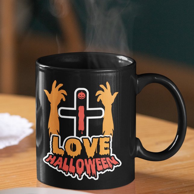 Taza De Café Las espeluznantes manos zombi que amo Halloween (Subido por el creador)