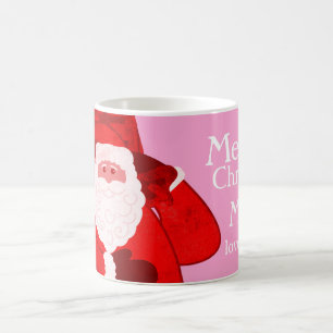 Taza De Café Las Felices Navidad Santa rojo/rosa nombraron a