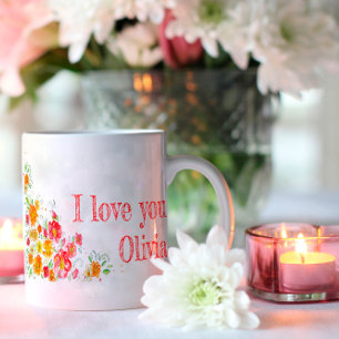 Taza De Café Las flores acuarelas adoran el rojo naranja