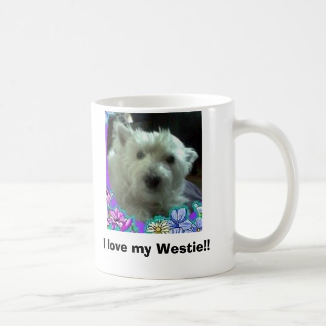 Taza De Café ¡las flores azules, amo mi Westie!! (Derecha)