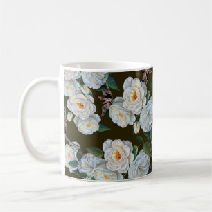 Taza De Café Las flores blancas subió con hojas dibujando en pa