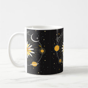 Taza De Café Las flores planean el sol y el arte gráfico lunar