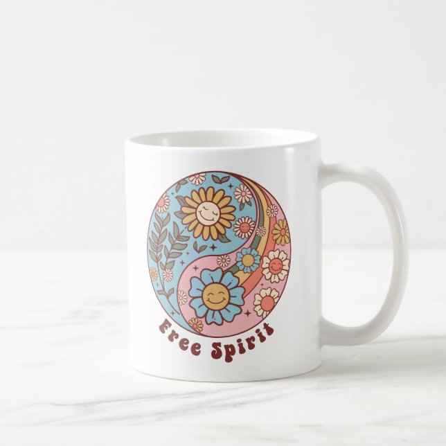 Taza De Café Las flores retro del Boho (Derecha)