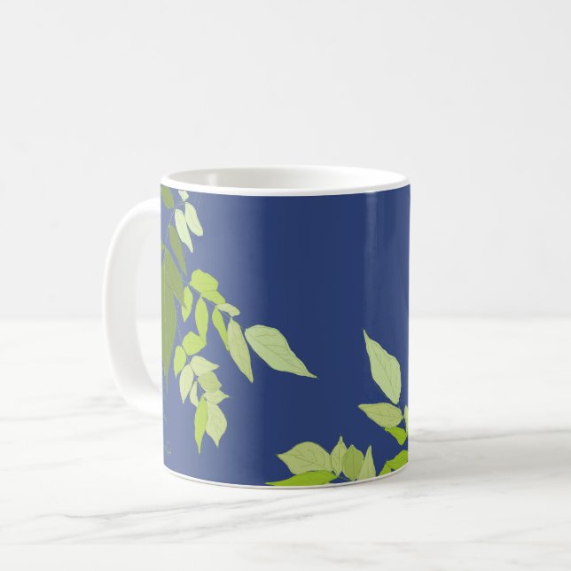 Taza De Café Las hojas brillantes en azul (Anverso izquierdo)