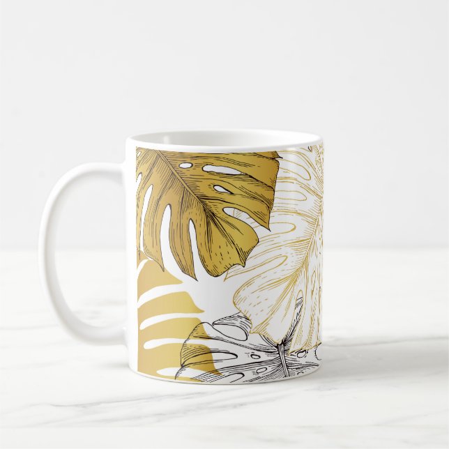 Taza De Café Las hojas de Monstera: Blanco dorado (Izquierda)