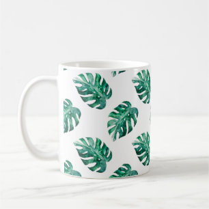 Taza De Café Las hojas de Monstera. Patrón de ilustracion tropi
