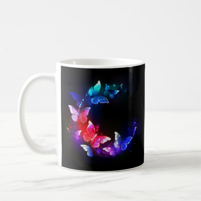 Taza De Café Las mariposas nocturnas brillantes de Neon en el f (Izquierda)