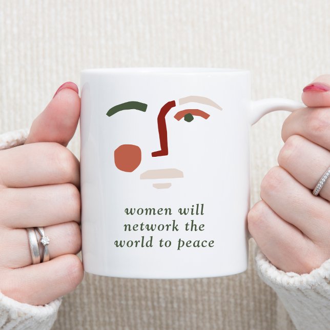 Taza De Café Las mujeres se unirán al mundo para la paz (Abstract Womans Face Women Will Network the World to Peace Motivational Coffee Mug)
