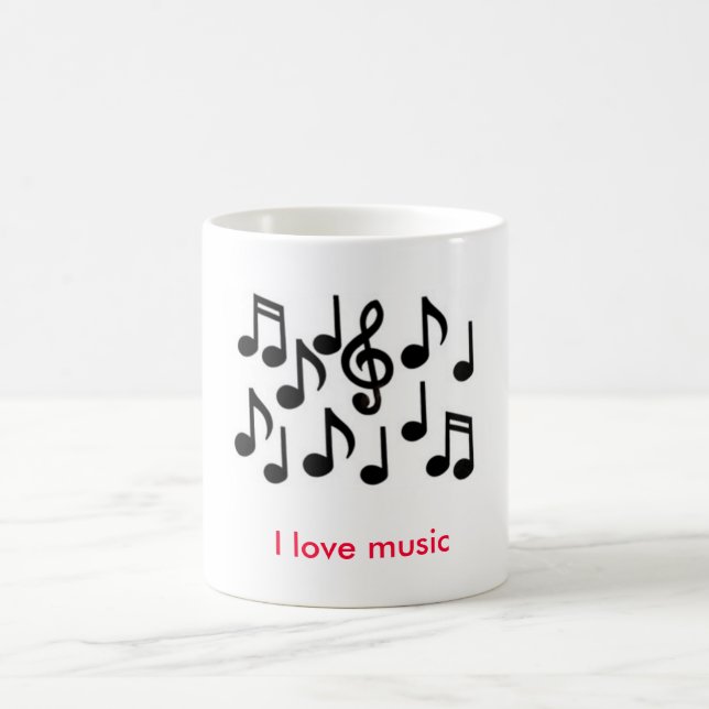 Taza De Café las notas de la música, amo música (Centro)
