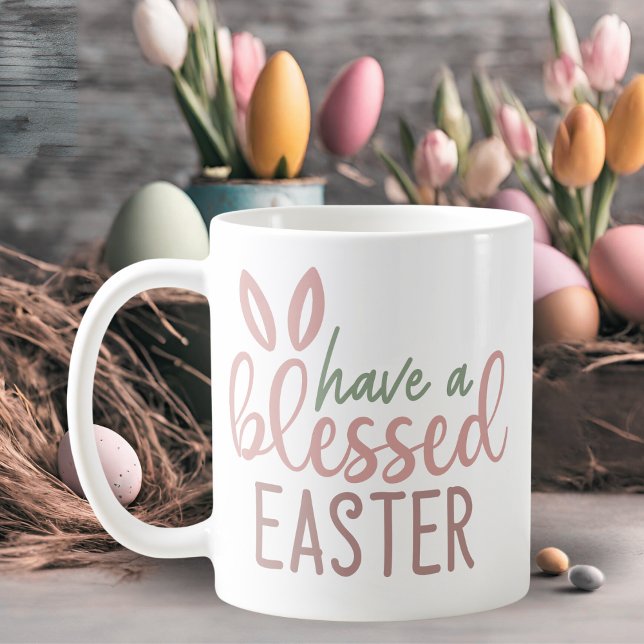 Taza De Café Las orejas de los conejitos tienen una bendita Pas (Cute Bunny Ears Have a Blessed Easter Coffee Mug)