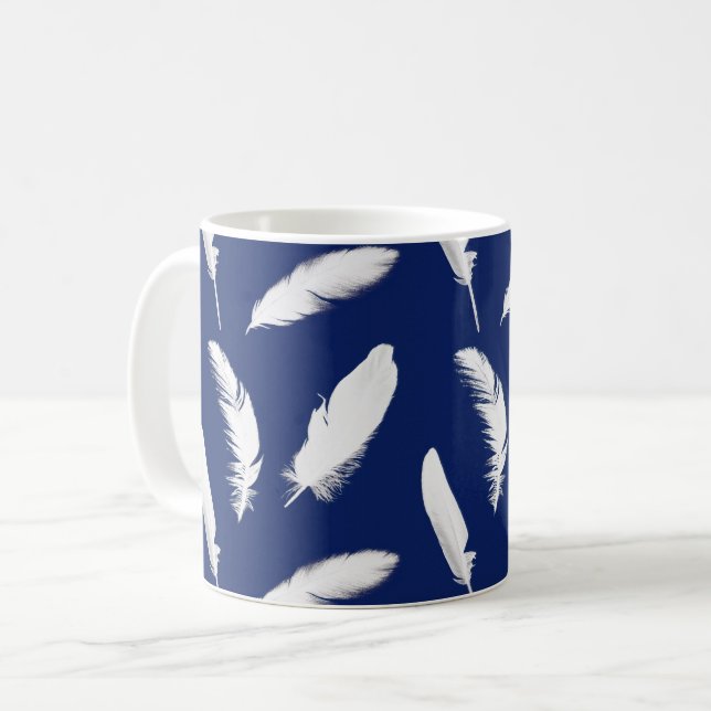 Taza De Café Las plumas blancas en azul marino (Anverso izquierdo)