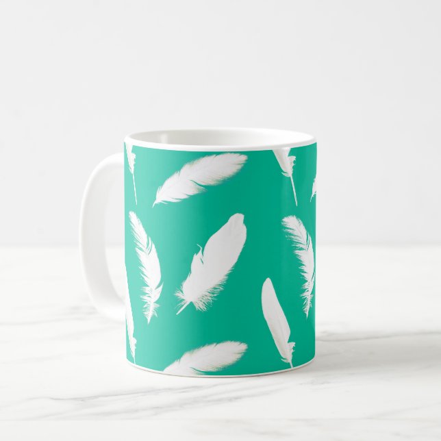 Taza De Café Las plumas blancas en el turquesa (Anverso izquierdo)