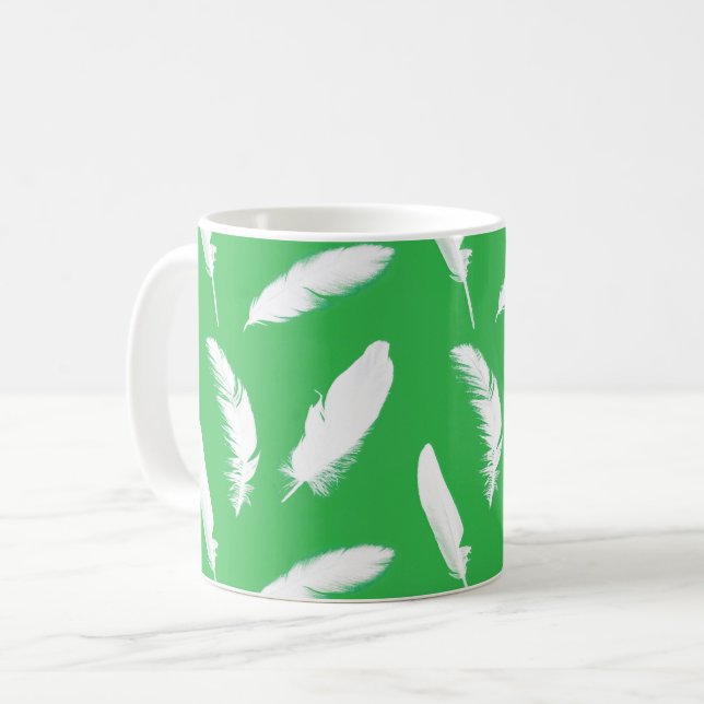 Taza De Café Las plumas blancas en el verde de la jade luz (Anverso izquierdo)