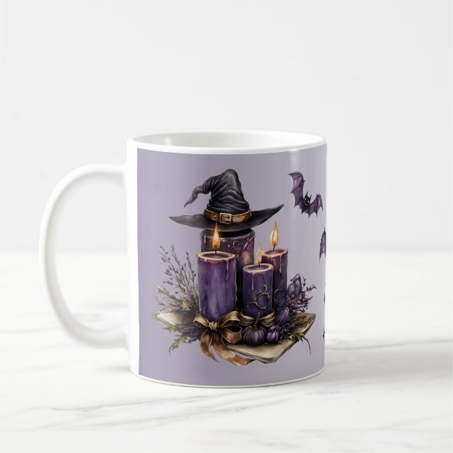 Taza De Café Las velas púrpuras de Halloween dan miedo (Izquierda)