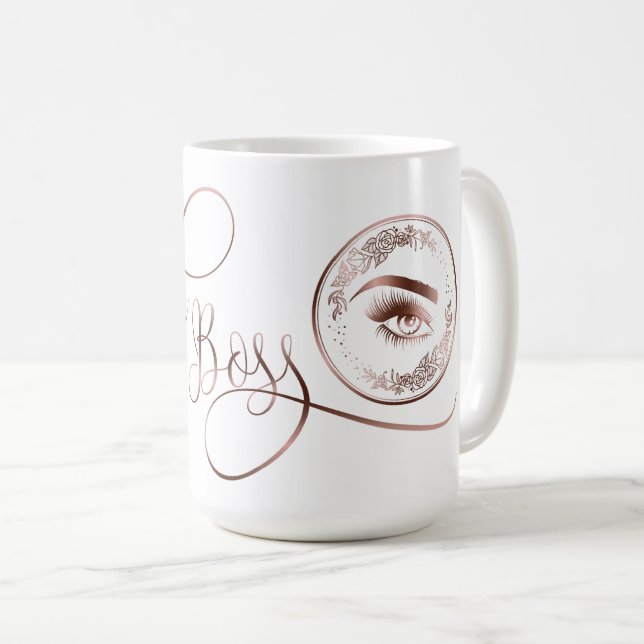 Taza De Café Lash Boss Makeup Eyebrow Lazas Rosa Floral Oro (Anverso derecho)