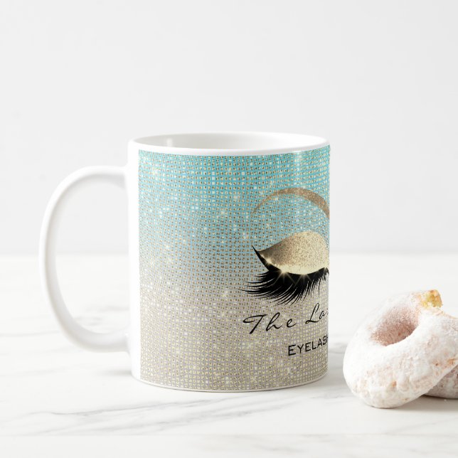 Taza De Café Lashes Extensión Beauty Studio Blue Gold Purpurina (Con donut)