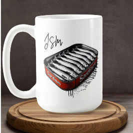 Taza De Café Lata de Arte de Sardina Roja con Monograma Persona