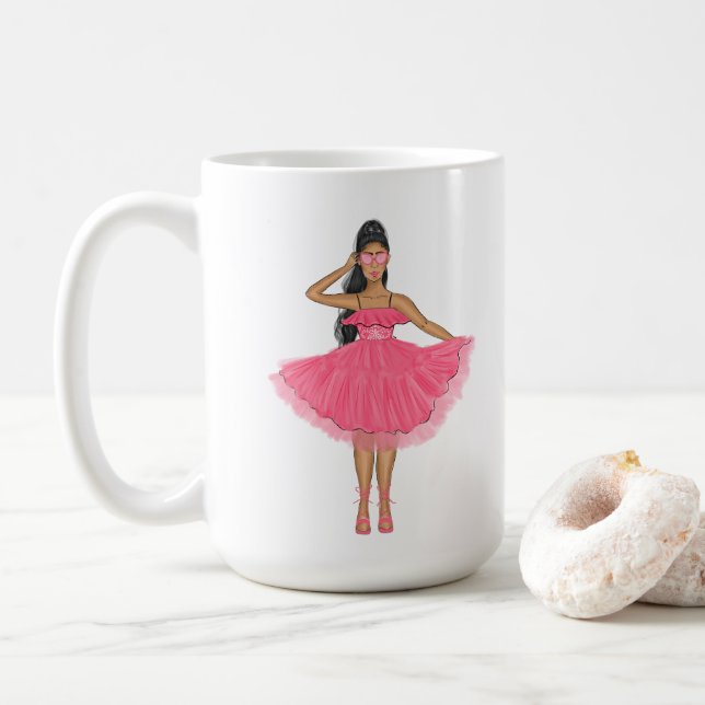 Taza De Café Latina Babe Pink Custom Name (Con donut)