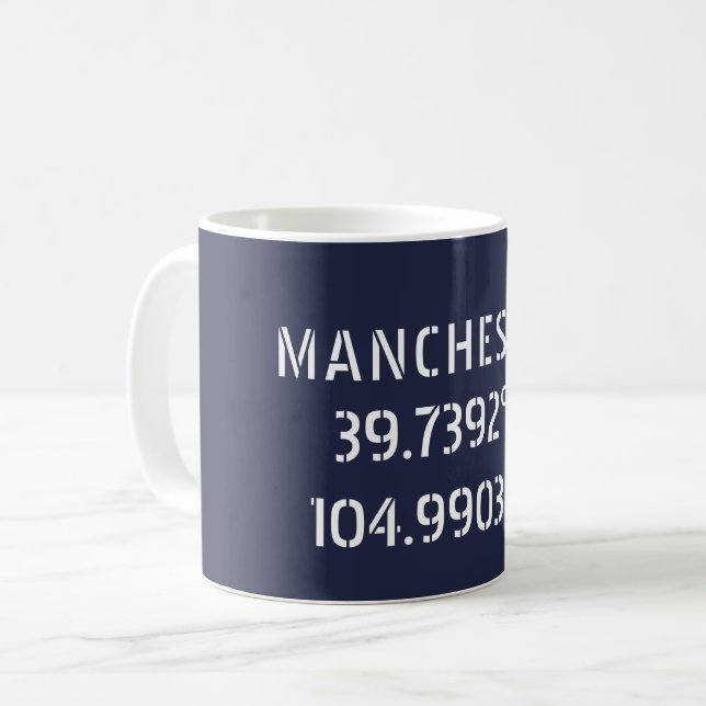 Taza De Café Latitud Longitud de Mánchester (Anverso izquierdo)