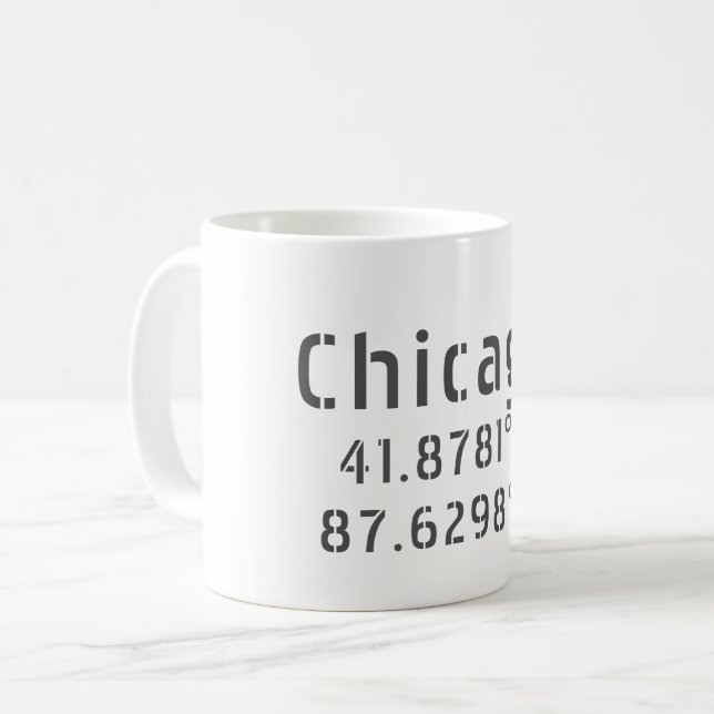 Taza De Café Latitud y longitud de Chicago (Anverso izquierdo)