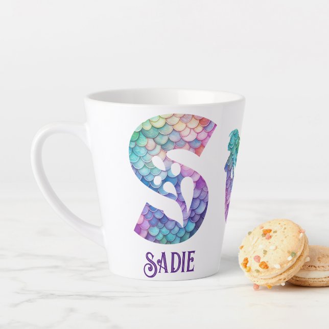 Taza De Café Latte 12 oz Monogramed Mermaid con estilo (In situ)