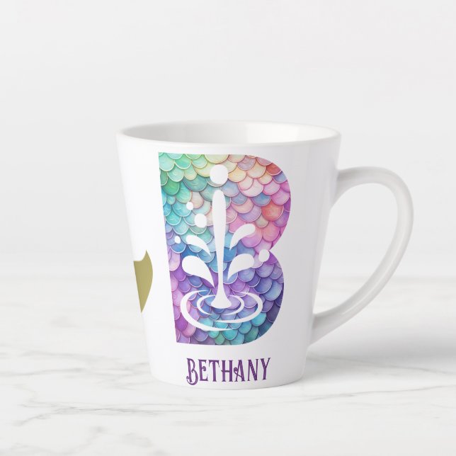Taza De Café Latte 12 oz Monogramed Mermaid con estilo (Derecha)