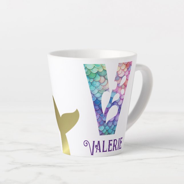 Taza De Café Latte 12 oz Monogramed Mermaid con estilo (Ángulo derecho)