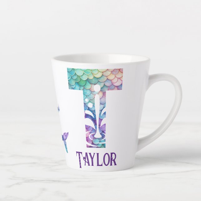 Taza De Café Latte 12 oz Monogramed Mermaid con estilo (Derecha)