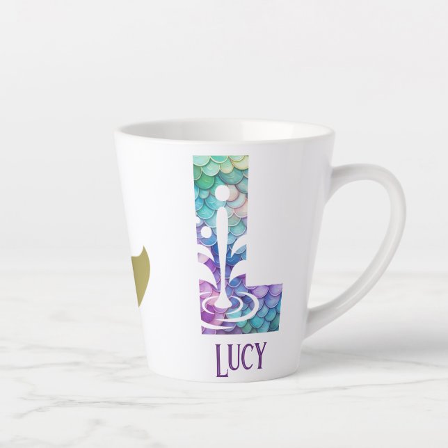 Taza De Café Latte 12 oz Monogramed Mermaid con estilo (Derecha)