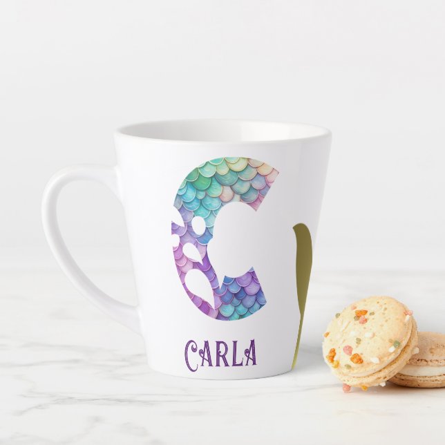 Taza De Café Latte 12 oz Monogramed Mermaid con estilo (In situ)