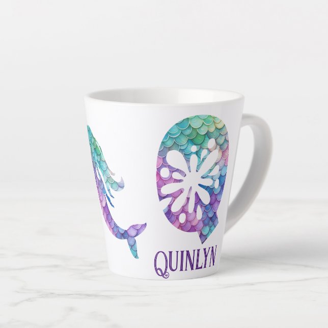 Taza De Café Latte 12 oz Monogramed Mermaid con estilo (Ángulo derecho)