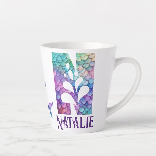 Taza De Café Latte 12 oz Monogramed Mermaid con estilo (Derecha)