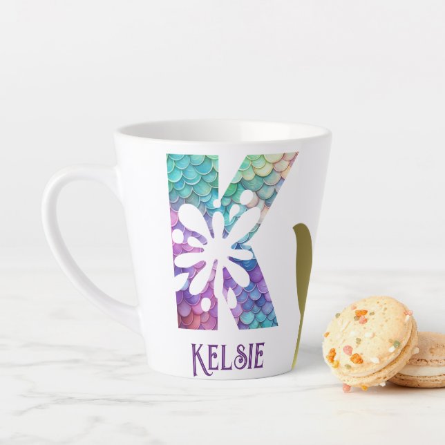 Taza De Café Latte 12 oz Monogramed Mermaid con estilo (In situ)