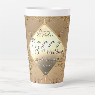 Taza De Café Latte 18º Aniversario de Boda Cat's Eye