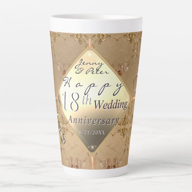 Taza De Café Latte 18th Cat's Eye Wedding Anniversary  (Anverso)