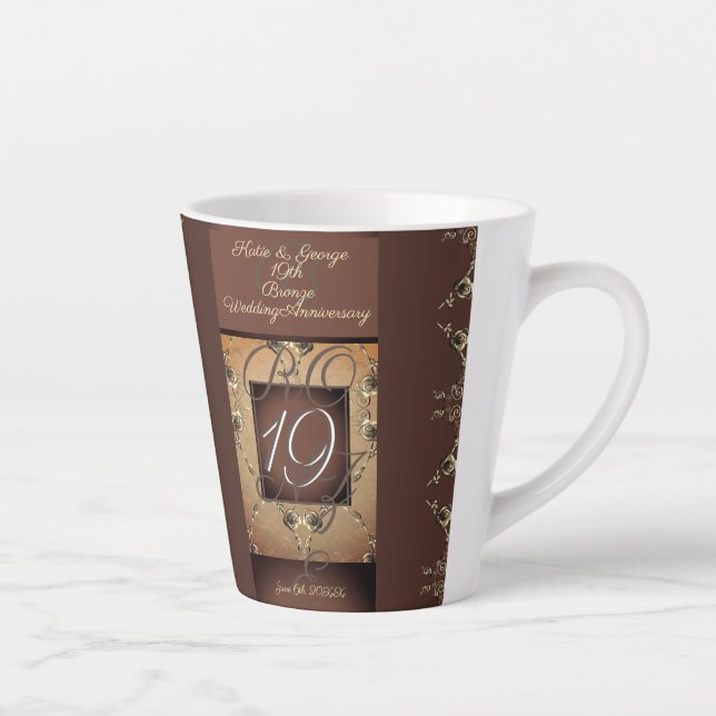 Taza De Café Latte 19° aniversario Boda Bronce oscuro (Derecha)