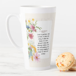 Taza De Café Latte 1 Corintios 13:4-5 Diseño en Acuarela Suave
