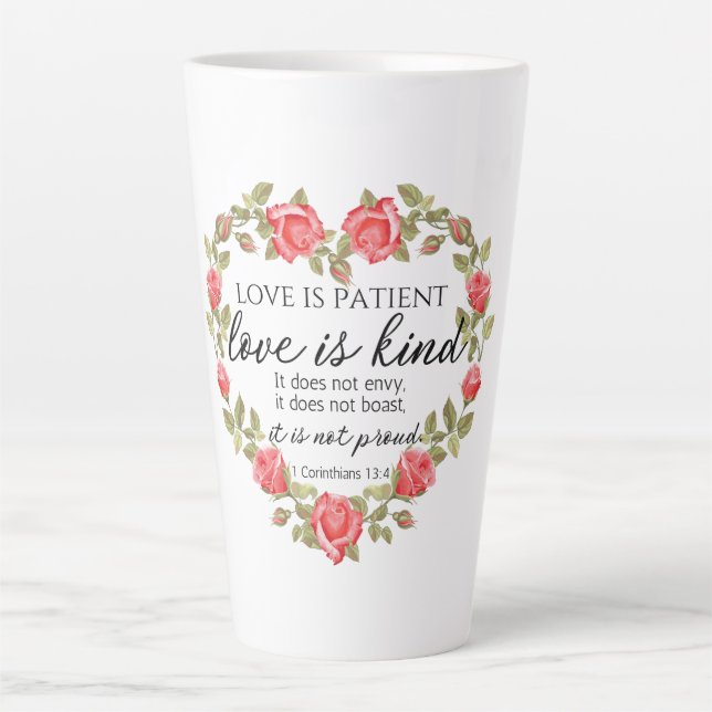 Taza De Café Latte 1 Corintios 13:4 El amor es el corazón floral del  (Anverso)
