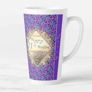 Taza De Café Latte 21° aniversario de Brass con Iolite Latte Mug