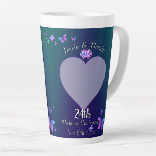 Taza De Café Latte 24° Aniversario del Boda Blue Latte Mug