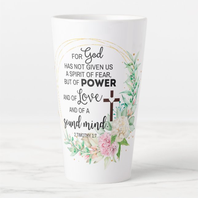 Taza De Café Latte 2 Timoteo 1:7 Dios no ha dado espíritu de miedo (Anverso)