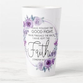 Taza De Café Latte 2 Timoteo 4:7 He guardado la fe Morado Floral