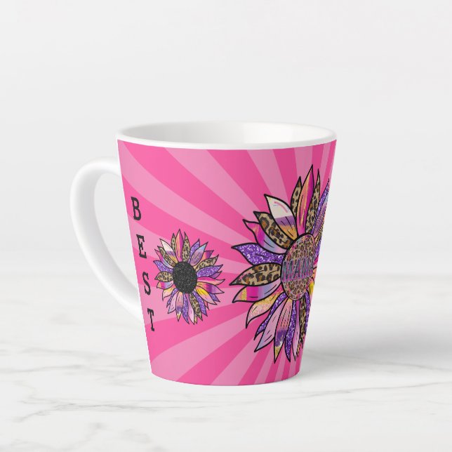 Taza De Café Latte 3 Flores Purpurina Personalizar Mama (Ángulo izquierdo)