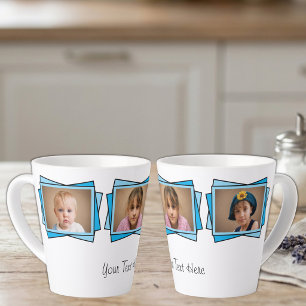 Taza De Café Latte 3 foto añade tu texto azul